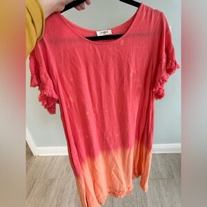 Umgee Women's Coral and Peach Short Sleeve Dress